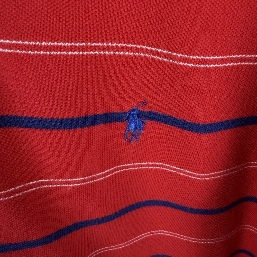 Polo Ralph Lauren Men's‎ Polo Shirt XL Red W/ Blue Stripe Short Sleeve Classic